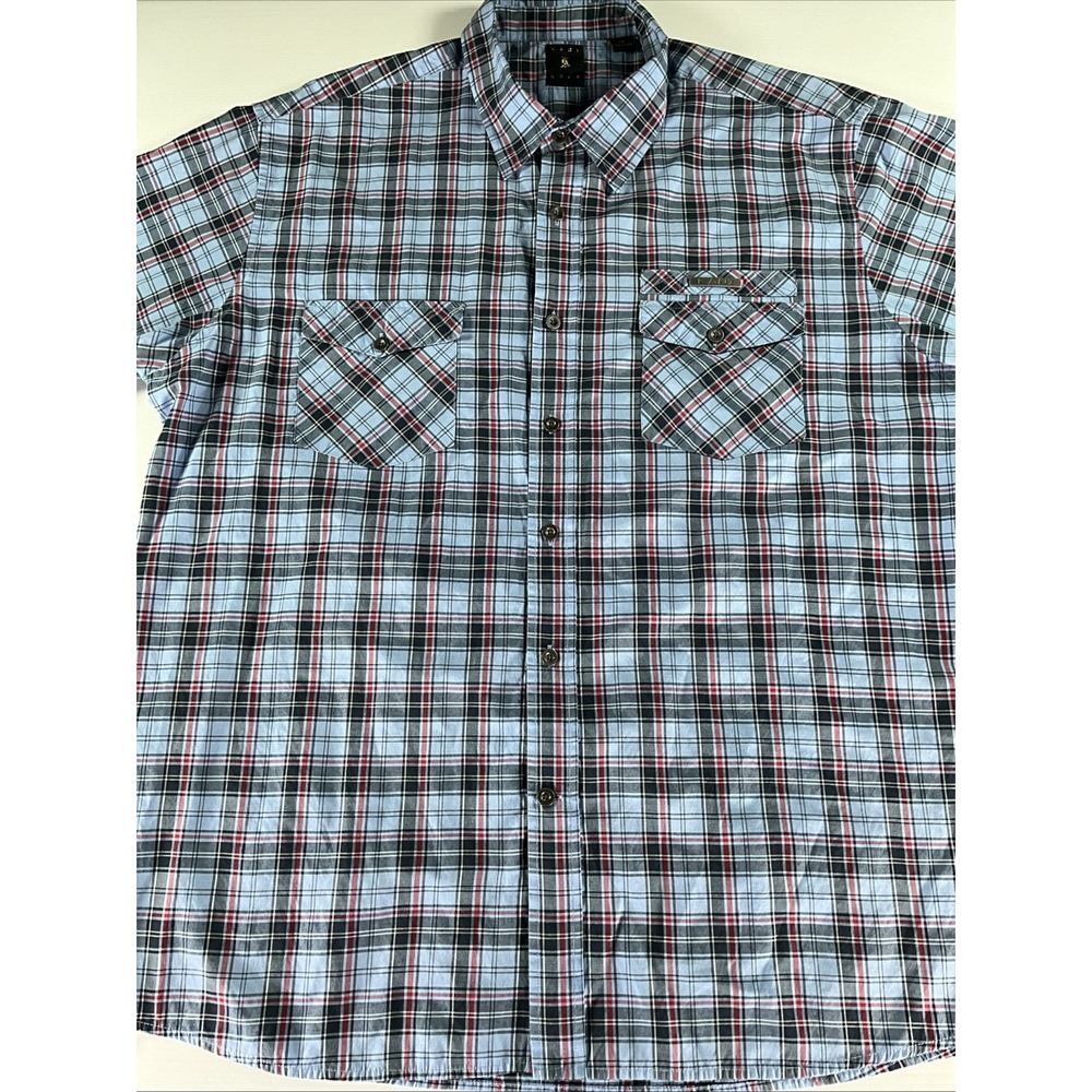 Karl Kani Gold Men's Plaid Button-Down Shirt XX Short Sleeve Cotton